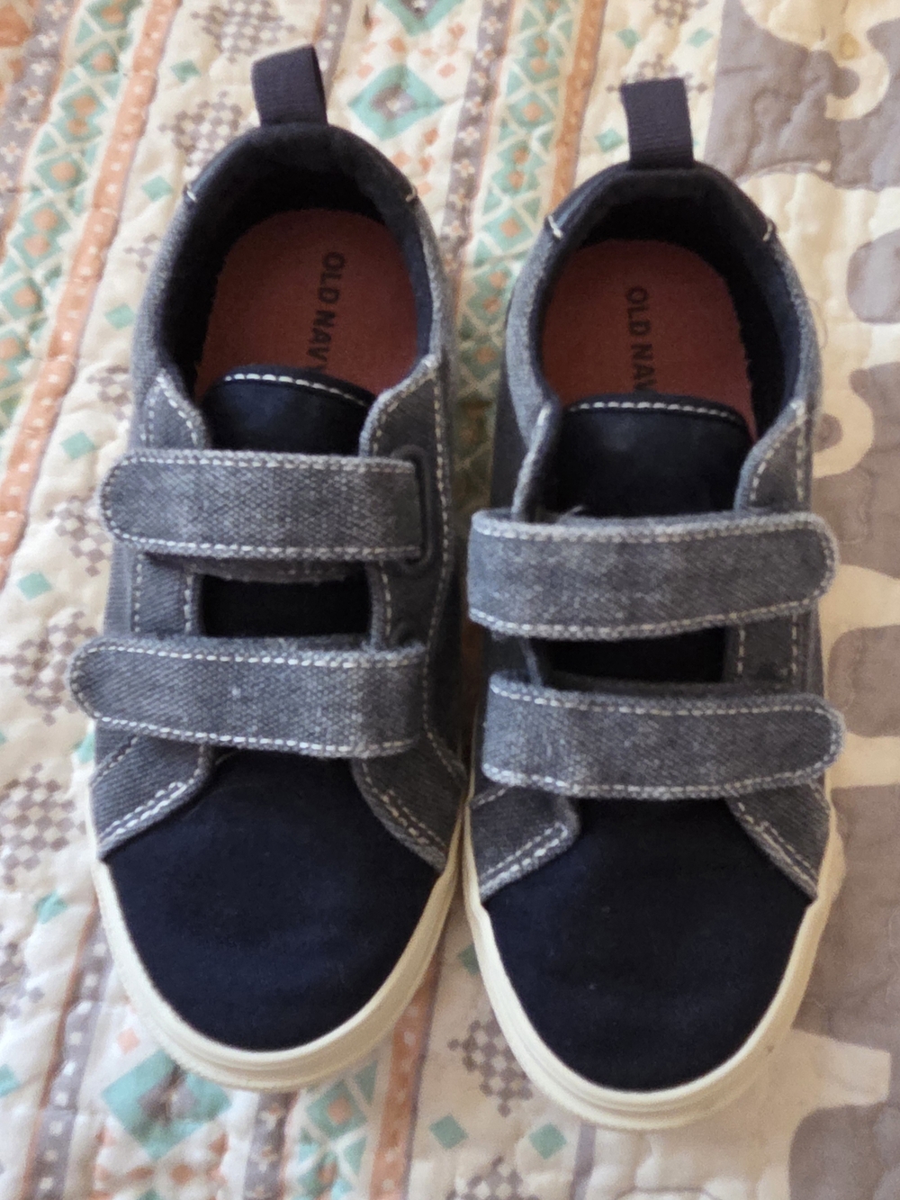 Kid's Old Navy Gray & Navy Double Velcro Strap Canvas Sneakers Size 10